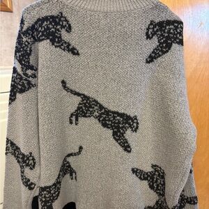 Gray Sweater with Black Leopard Print